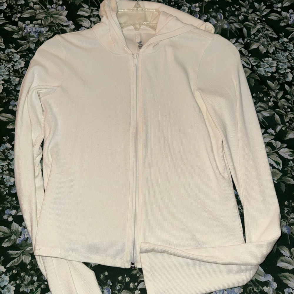 SKIMS Marble Cotton Ribbed Zip-Up Hoodie